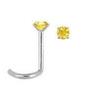 14K Solid White Gold Precious Gemstone Nose Stud - 20G (Genuine Yellow Sapphire)