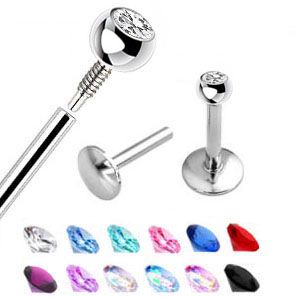 Short Labret Studs 16 Gauge 5/16 Black Agate Internally Threaded