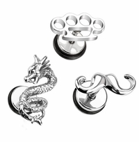 Pair of 316L Fake Logo Plug Earrings
