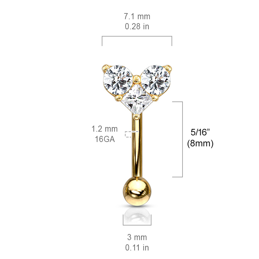 316L Heart CZ Curved Barbell Eyebrow, Rook, AntiTragus, Snug Piercings
