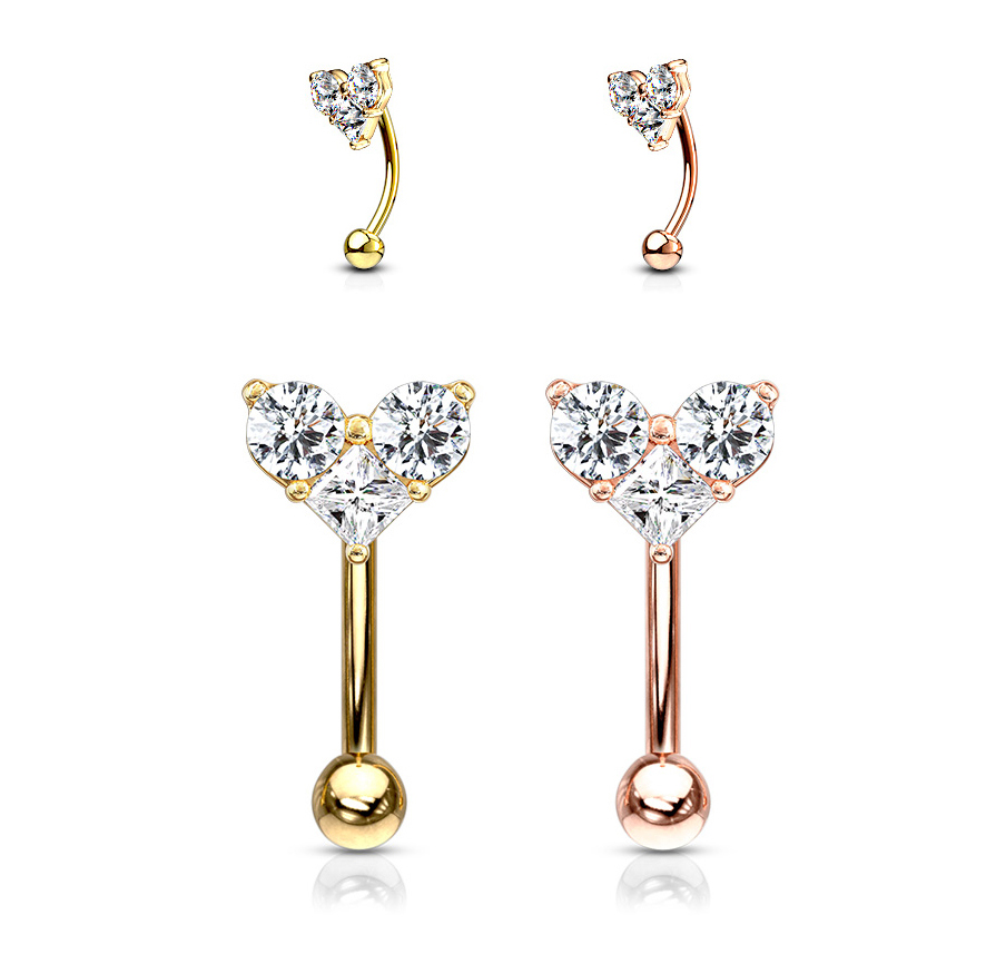 316L Heart CZ Curved Barbell Eyebrow, Rook, AntiTragus, Snug Piercings