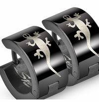 Pair of 316L Huggie Earrings - Black PVD Gecko