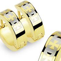 Pair of 316L Huggie Earrings - Gold Iron Cross