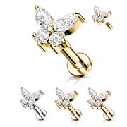 316L Internally Threaded Flat Back Stud - CZ Butterfly