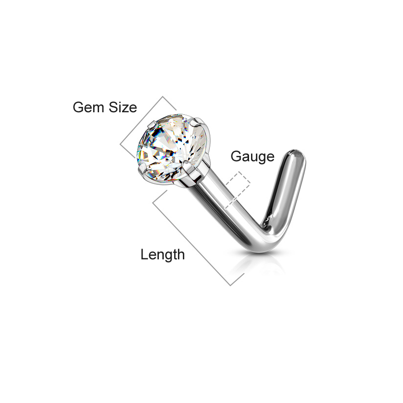 thumbnail image 2 of 10pc Assorted Color Surgical Steel Nose Studs - 2mm CZ Prong Set L-Bend Rings 2 of 2