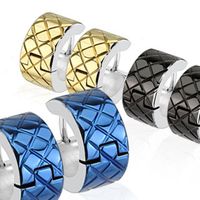 Pair of 316L Stainless Steel Huggie Earrings - X Grids