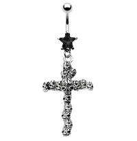 316L 3D Skull Engraved Cross Belly Button Ring