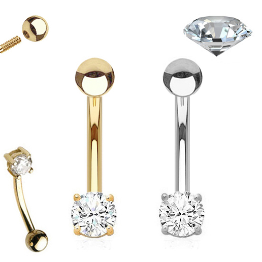 3mm DIAMOND Curved Barbell Rook, AntiTragus, Daith, Eyebrow Piercing