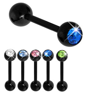 thumbnail image 2 of 6G 5/8" Black Titanium Anodized 316L Surgical Steel Tongue Ring Barbell 2 of 5