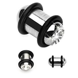 Pair of CZ Surgical Steel Bullet Plug Earrings