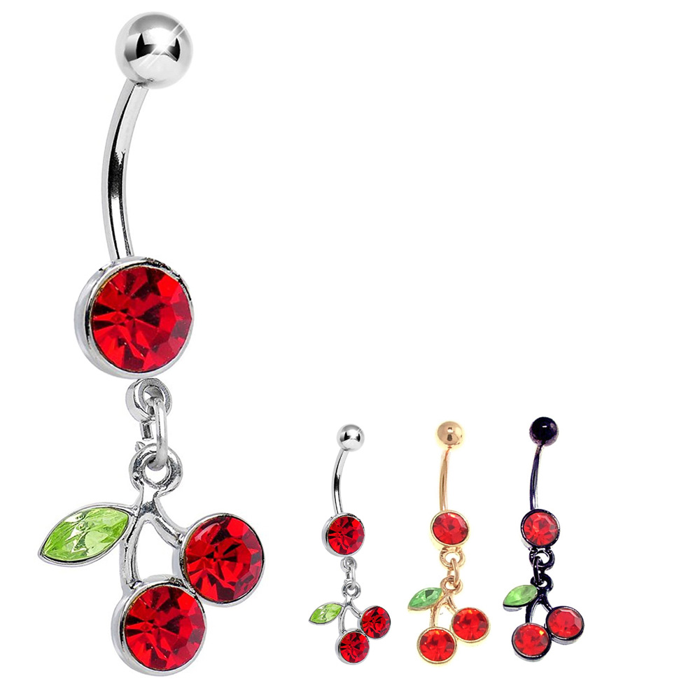 316L Dangling Gemstone Cherry Belly Button Ring