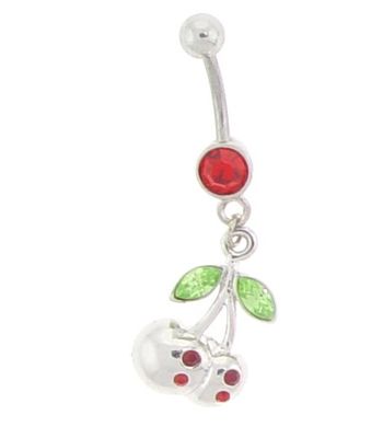 316L Dangling Silver Cherry with Mini Gems
