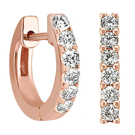 Boucles D'oreilles Huggie Hoop En Or 14 Carats - Diamants Cultivés 1,55 Ct - Marque Elizabeth Jewelry - Neuf Sans Emballage
