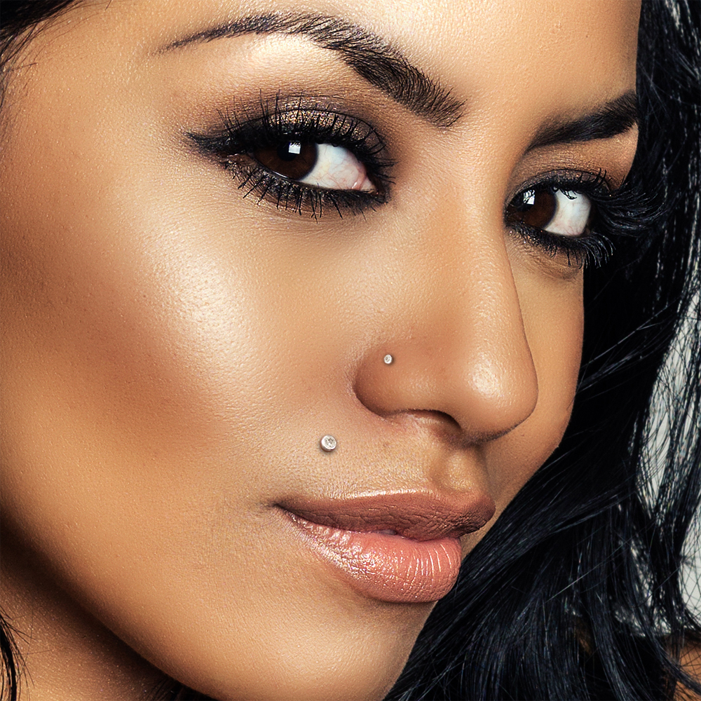 DIAMOND Bezel Threaded Flat Back Stud Cartilage, Nose, Lip