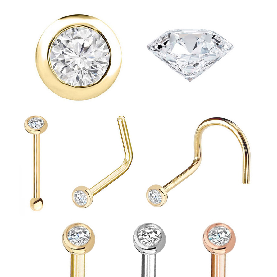 DIAMOND Nose Ring LowProfile BezelSetting