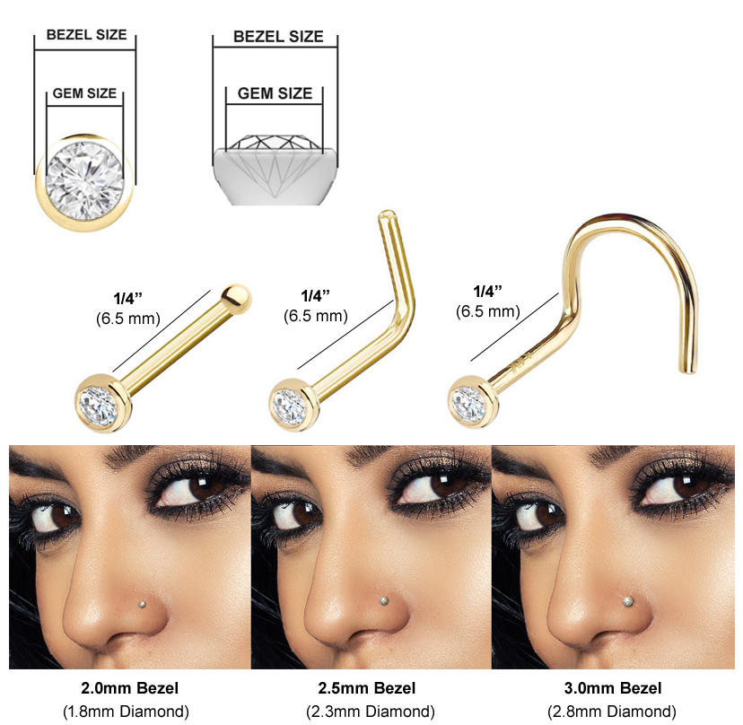DIAMOND Nose Ring BezelSetting (VS, GH), 20G