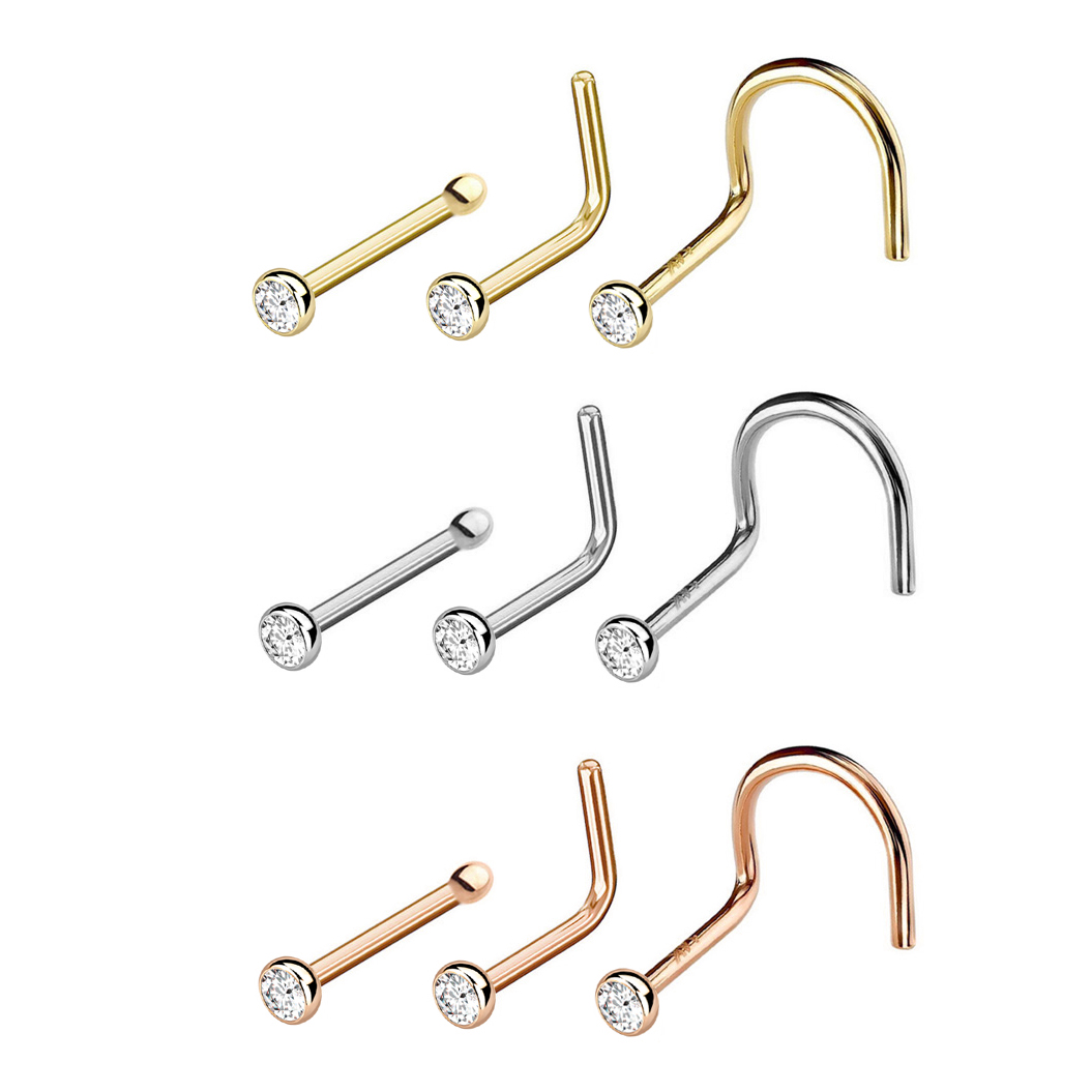 DIAMOND Nose Ring BezelSetting (VS, GH), 20G