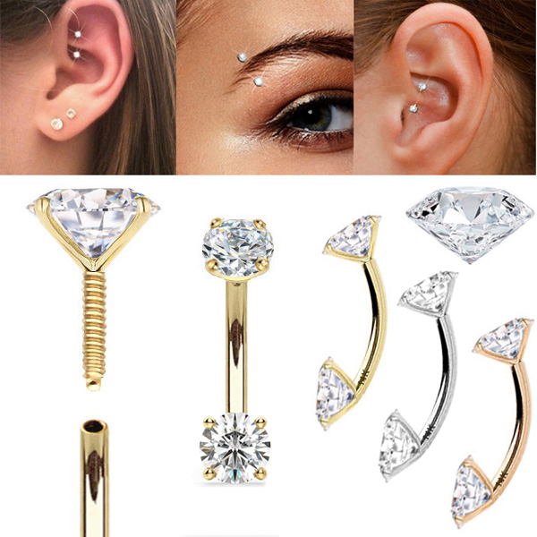 DIAMOND Threaded Front Facing Curved Barbell Rook, Eyebrow