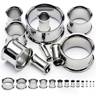 Taffstyle Flesh Tunnel Piercing Double Flared Acciaio Inox Argento - Foto 8