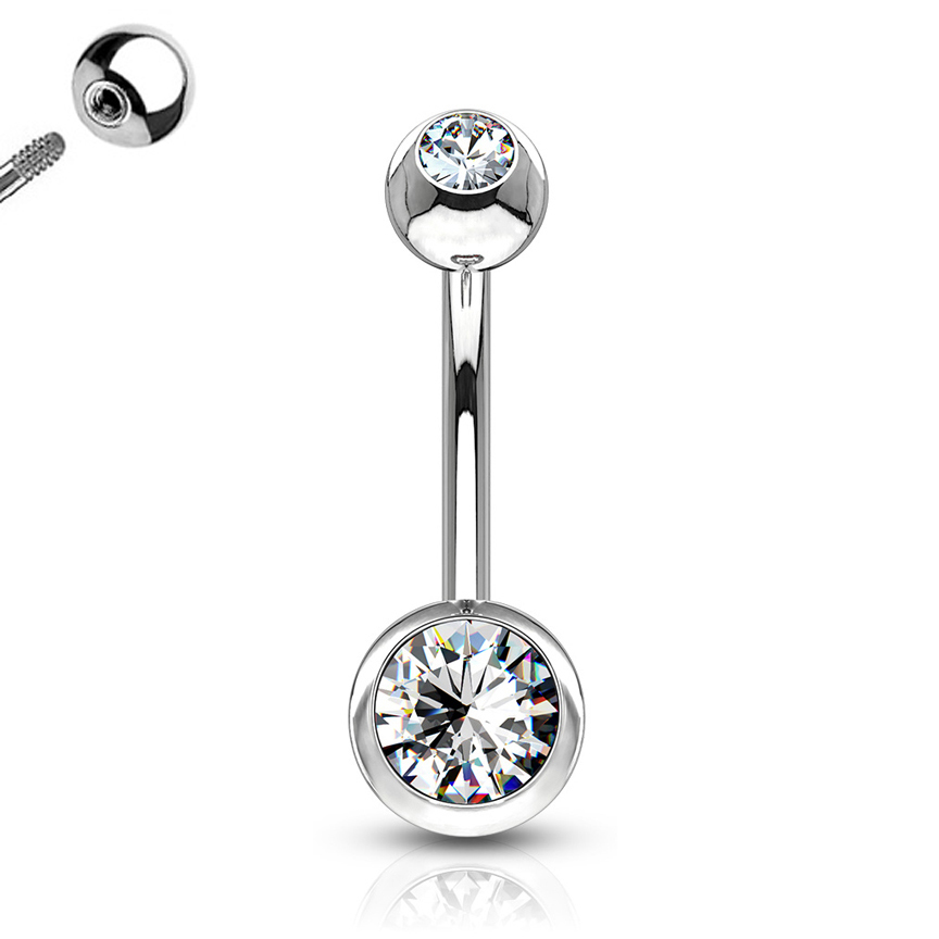 G23 Titanium Clear Double Gem Belly Button Ring