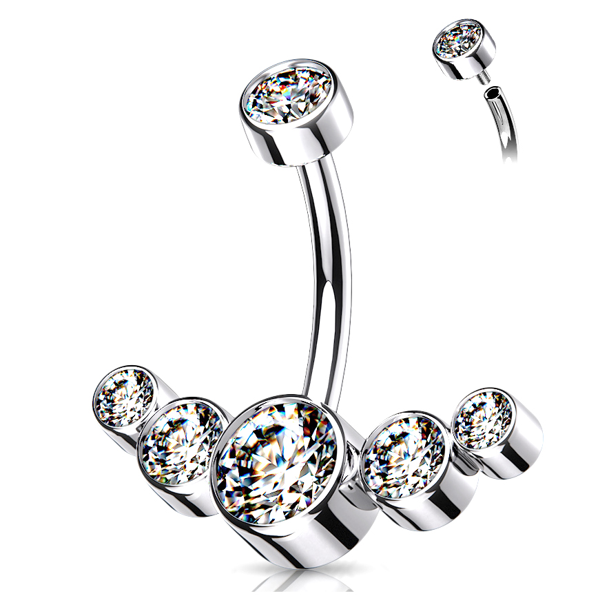 G23 Titanium Fancy Bezel Gem Internally Threaded Belly Button Ring