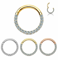 G23 Titanium Seamless CNC Pave Hinged Clicker Ring - Cartilage, Septum, Daith
