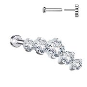 G23 Titanium 5-Stone Prong Threadless Bend-To-Fit Push-In Flat Back Stud
