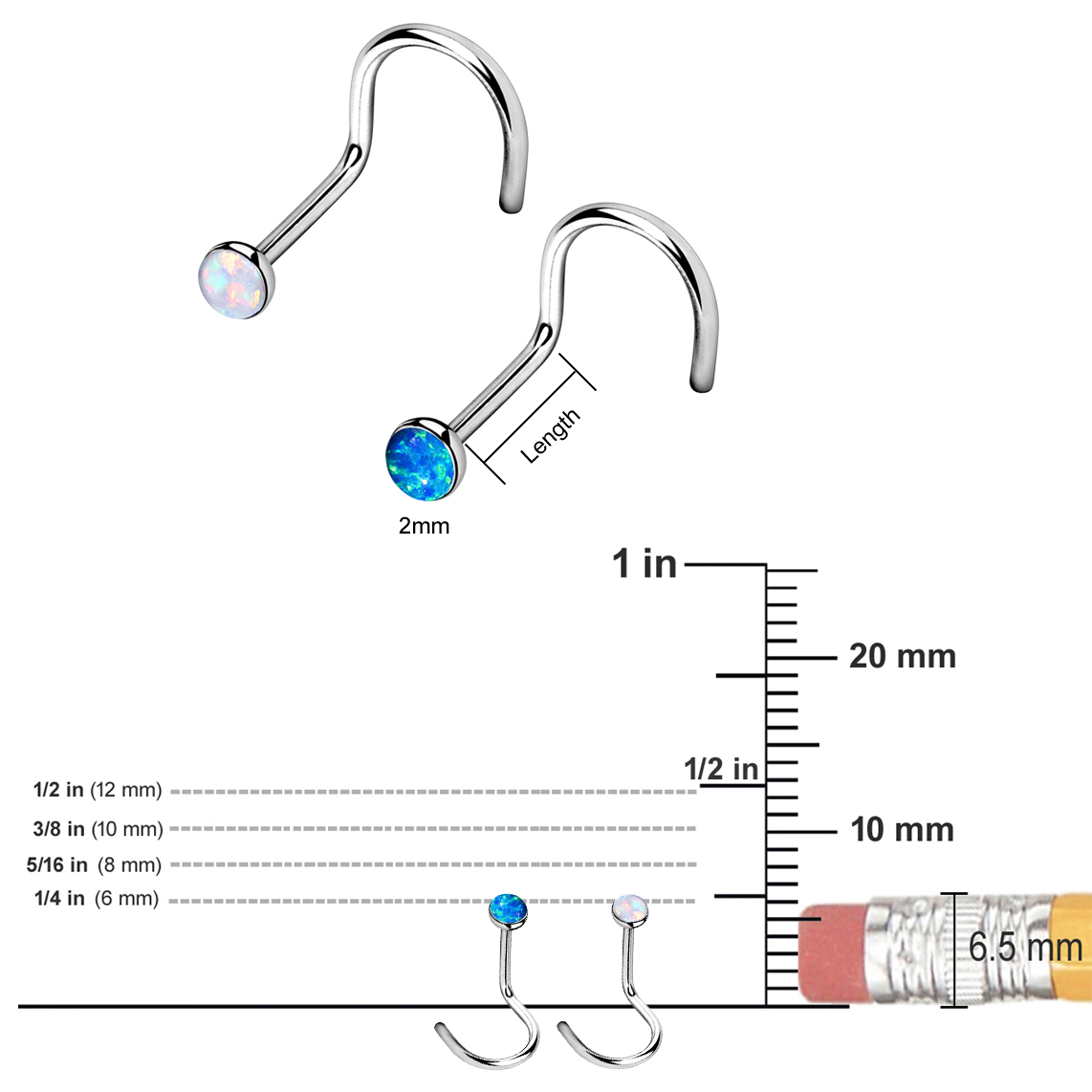 Ruifan 4PCS 18G 316L Surgical Steel 1.5mm 2mm 2.5mm 3mm Clear Round Di Ruifan 4pcs 18g 316l Surgical Steel 2mm Top Flat Amp | Desertcart