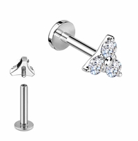 G23 Titanium CZ Trinity 18G Internally Threaded Flat Back Stud