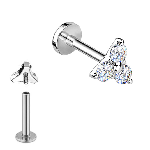 G23 Titanium CZ Trinity 18G Internally Threaded Flat Back Stud