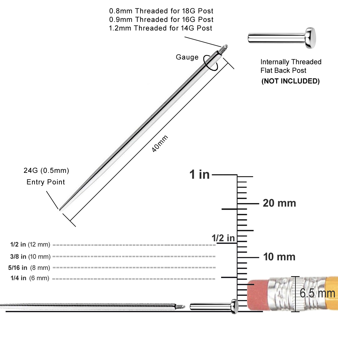 G23 Titanium Easy Insertion Pin Taper for Internally Threaded Jewelry