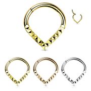 G23 Titanium Egyptian Pyramid Seamless Chevron V Hinged Clicker Ring