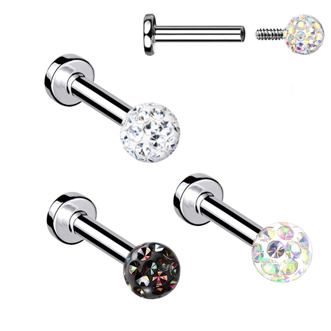 G23 Titanium Ferido Crystal Ball Internally Threaded Flat Back Stud