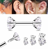 G23 Titanium Internally Threaded Double Gem Single Cartilage Earring
