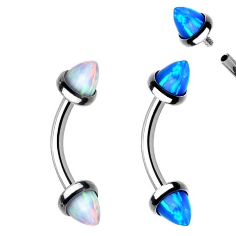 G23 Titanium Internally Threaded Spike Opal Curved Barbell