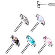 G23 Titanium Marquise CZ Threadless Bend-To-Fit Push-In Replacement Top Pin