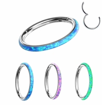 G23 Titanium Seamless Opal Inlay Hinged Clicker Ring