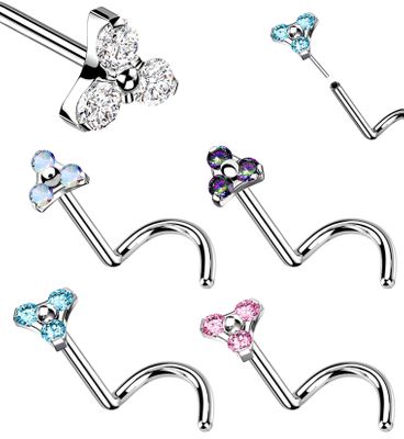 G23 Titanium Threadless Bend-To-Fit Push-In Nose Screw Ring - CZ Trinity
