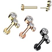 G23 Titanium Threadless Bend-To-Fit Push-In PVD Flat Back Stud - Bezel Drops