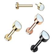 G23 Titanium Threadless Bend-To-Fit Push-In PVD Flat Back Stud - Opal Teardrop