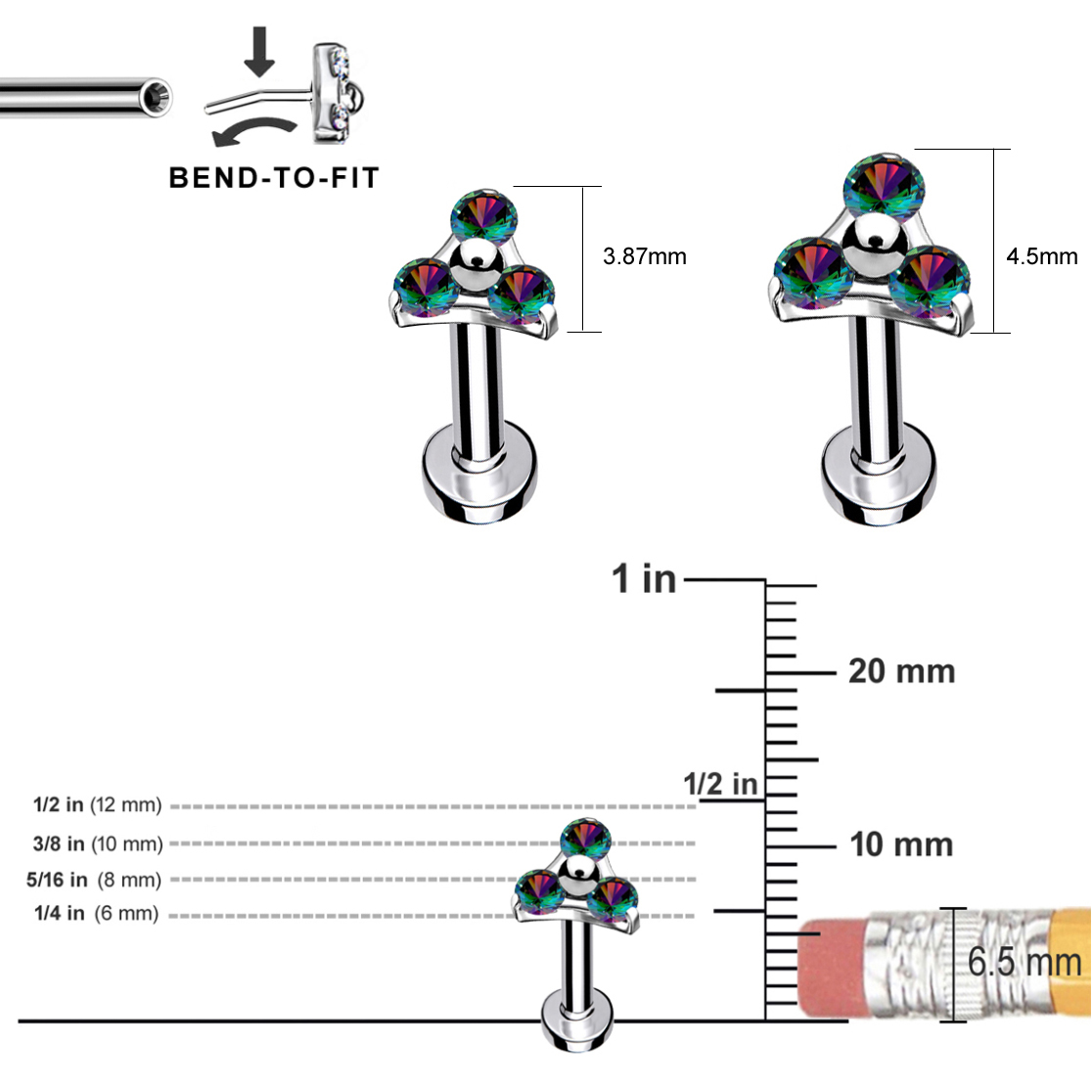 G23 Titanium Trinity Threadless Bend-To-Fit Push-In Flat Back Stud