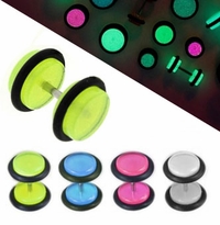 Pair of Glow in the Dark Fake Plug Earrings with O-Ring