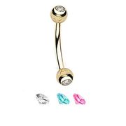 316L Gold Plated Double Gem 16G Curved Barbell