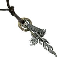 Handcrafted Vintage Leather Necklace - Flame Cross/Ring