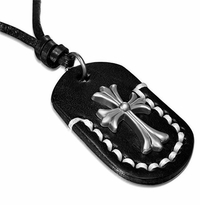 Vintage Leather Necklace - Fleur De Lis Cross