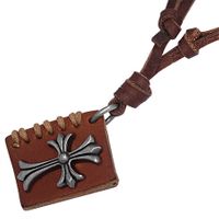 Handcrafted Vintage Leather Necklace - Fleur De Lis Cross Tag