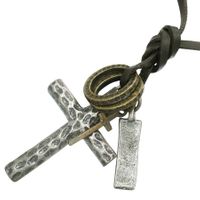 Handcrafted Vintage Leather Necklace - Hammered Cross/Ring