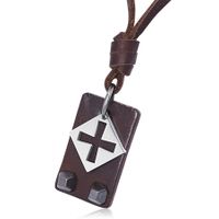 Handcrafted Vintage Leather Necklace - Latin Cross Tag