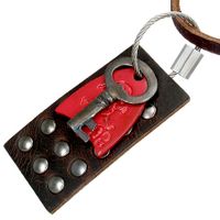 Handcrafted Vintage Leather Necklace - Pirate Skull Key