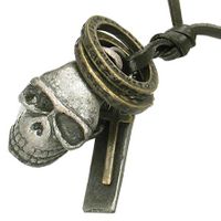 Handcrafted Vintage Leather Necklace - Skull/Cross/Ring